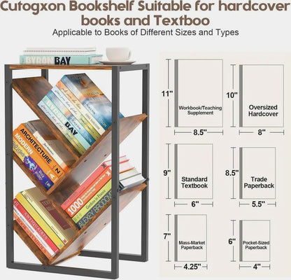 5 Tier Tree Bookshelf, Wooden Bookcase for Small Spaces