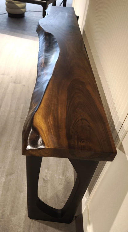 Solid Wood Narrow Console Table, Metal Leg Table, Handmade Furniture, Entryway Hall Table,Live Edge Table (Thichkness 1.6 inch- 4 cm)