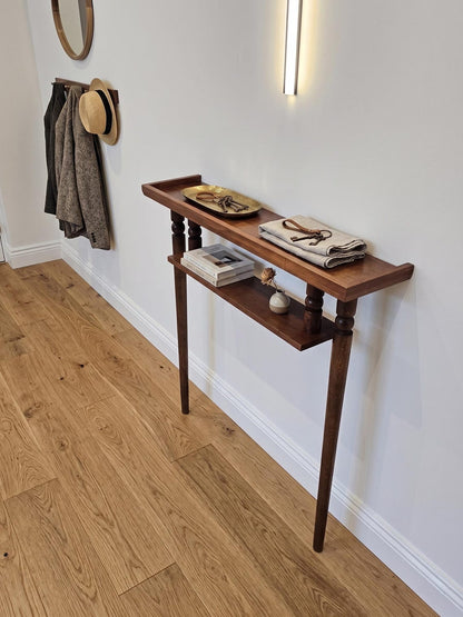 Rustic Narrow Console Table with Shelf; Handmade Solid Wood Entryway Table