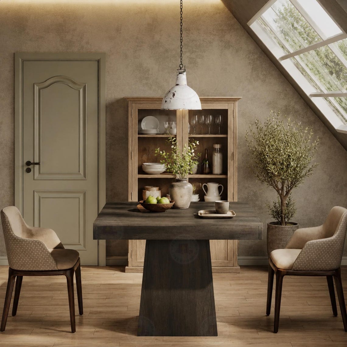 Square Dining Table, Rustic Grey Farmhouse Style, Seats 4 People