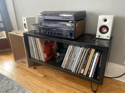 Record Player Stand with Vinyl Storage, Handmade in USA