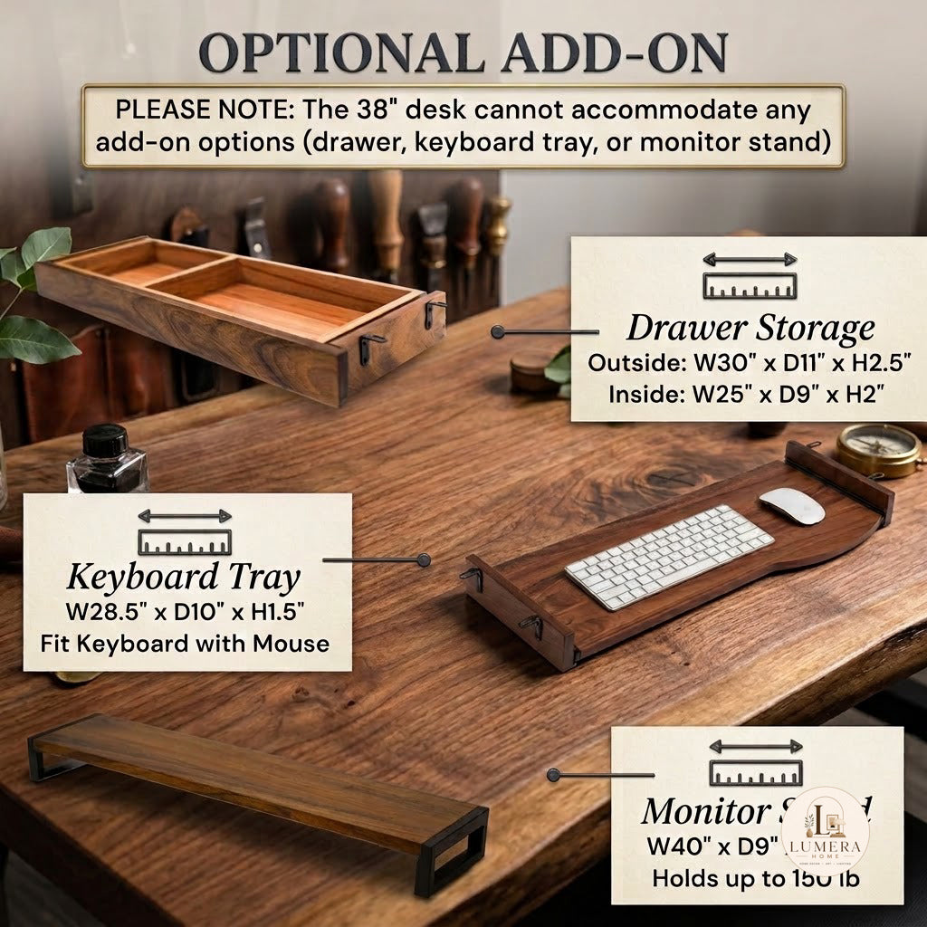 Live Edge Wood Desk with Drawer Option - Solid Walnut Desk with Metal Legs | Computer Desk
