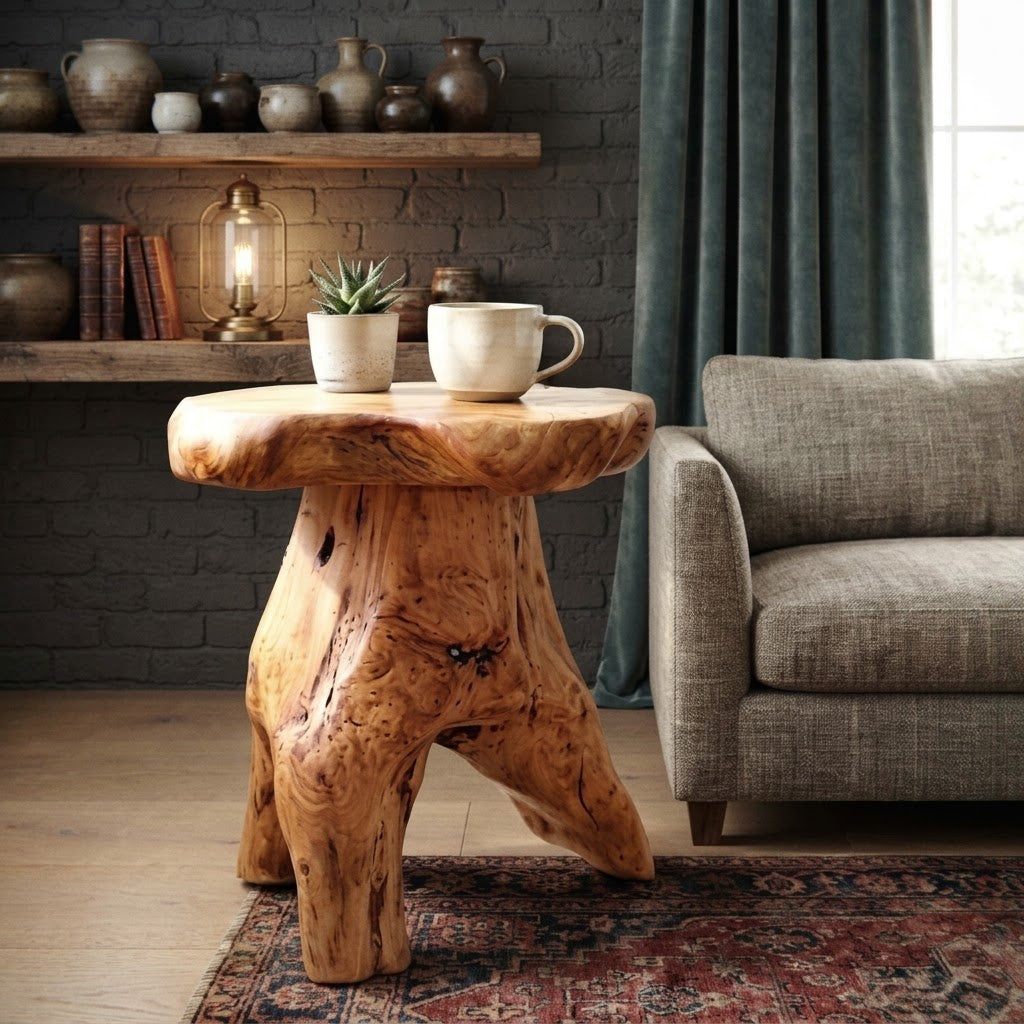 Natural Cedar Stump Stool, Live Edge Side Table