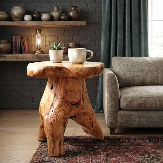 Natural Cedar Stump Stool, Live Edge Side Table