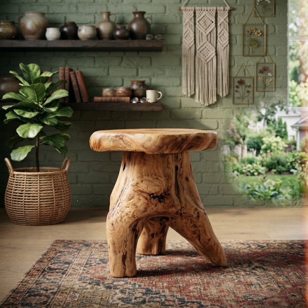 Natural Cedar Stump Stool, Live Edge Side Table