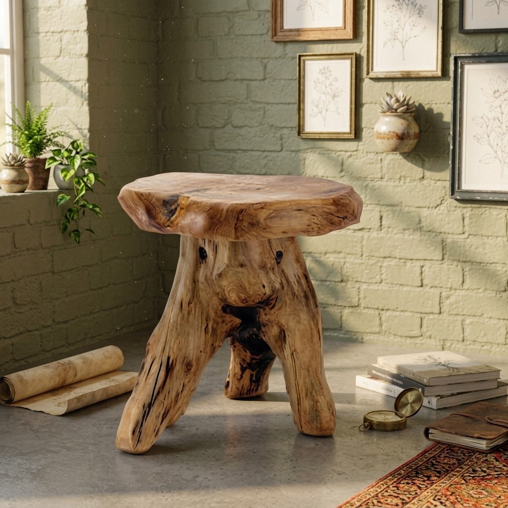 Natural Cedar Stump Stool, Live Edge Side Table