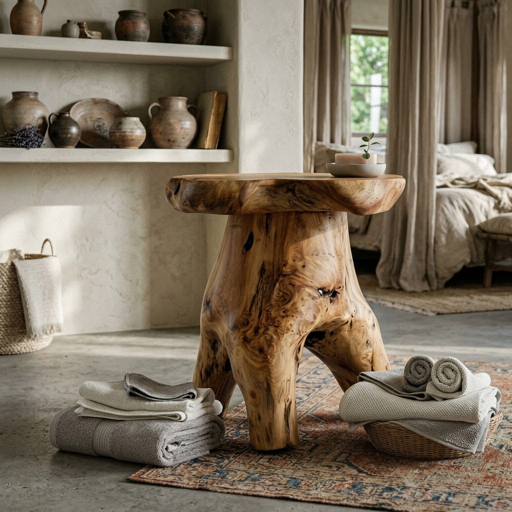 Natural Cedar Stump Stool, Live Edge Side Table