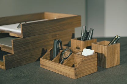 Walnut Office Desk Organizer Set: Wooden Office Accessories