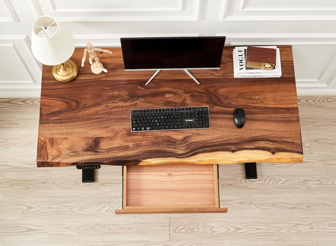 Live Edge Walnut Standing Desk: Adjustable Height, Black Frame