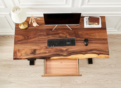 Live Edge Walnut Standing Desk: Adjustable Height, Black Frame