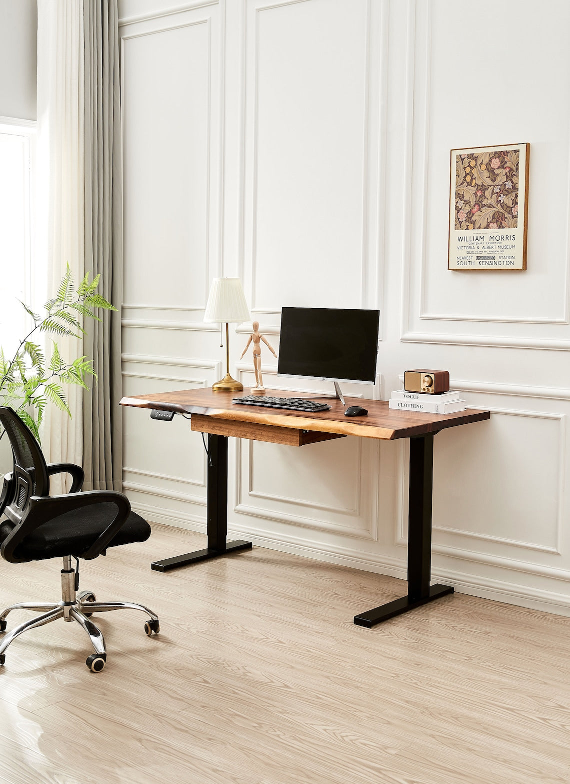Live Edge Walnut Standing Desk: Adjustable Height, Black Frame