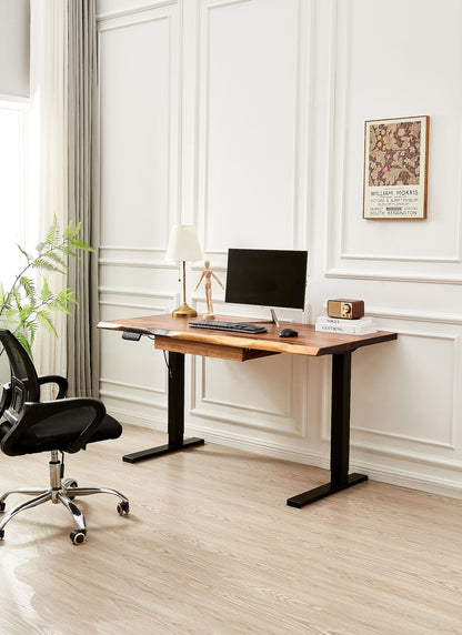 Live Edge Walnut Standing Desk: Adjustable Height, Black Frame