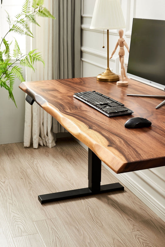Live Edge Walnut Standing Desk: Adjustable Height, Black Frame