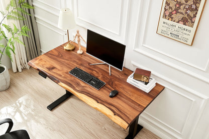 Live Edge Walnut Standing Desk: Adjustable Height, Black Frame
