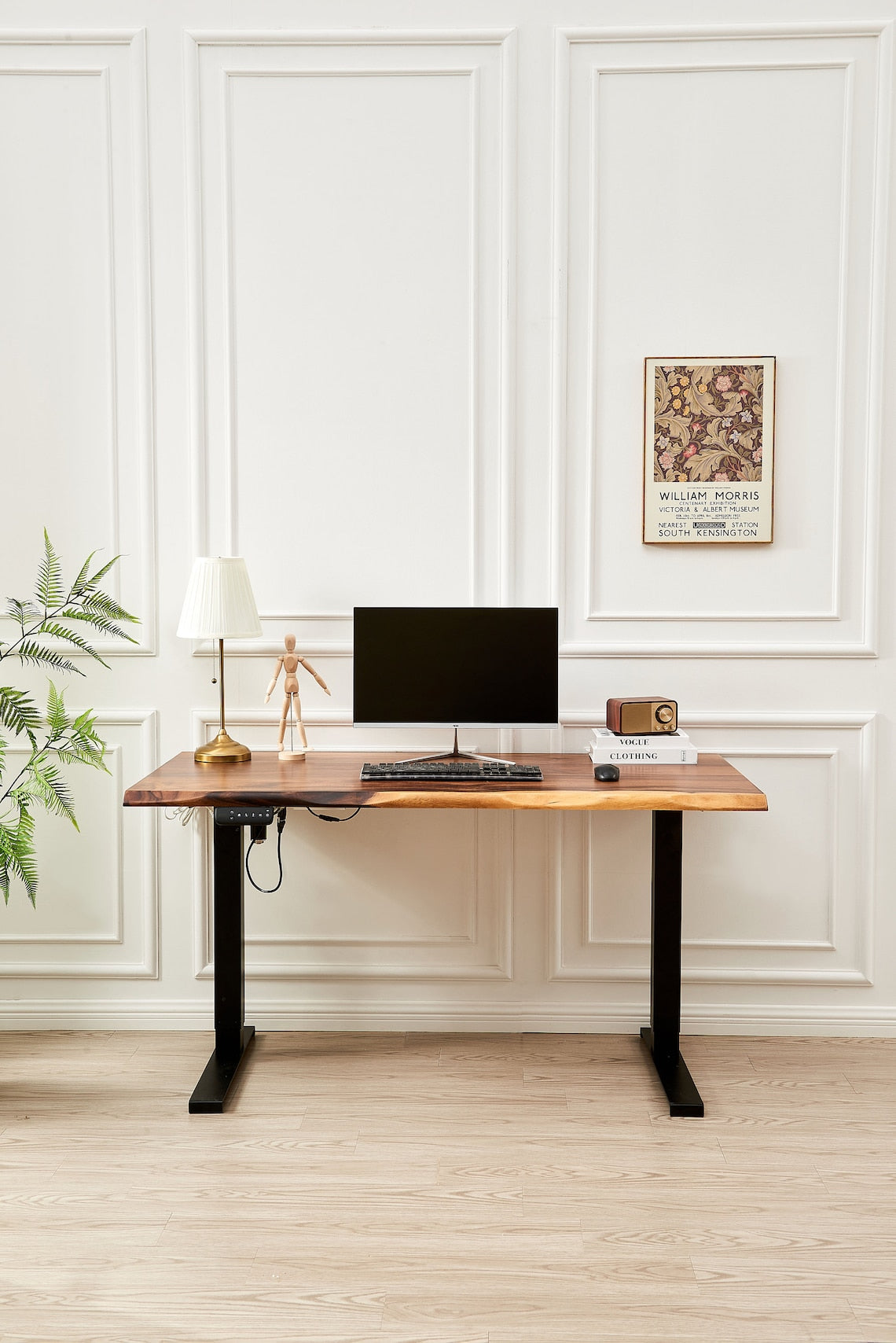Live Edge Walnut Standing Desk: Adjustable Height, Black Frame