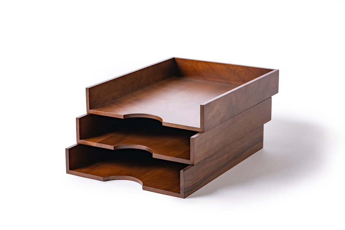 Walnut Office Desk Organizer Set: Wooden Office Accessories