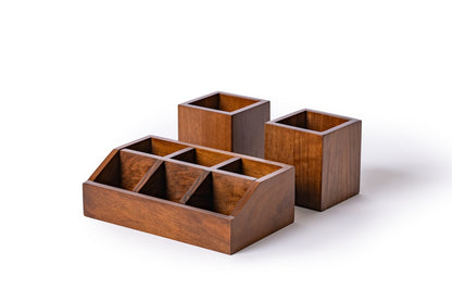 Walnut Office Desk Organizer Set: Wooden Office Accessories