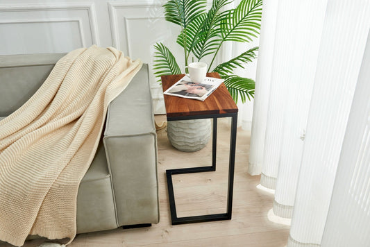 Walnut C Table: South American Wood & Metal Frame End Table