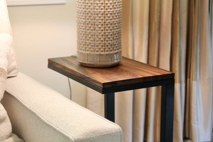 Walnut C Table: South American Wood & Metal Frame End Table
