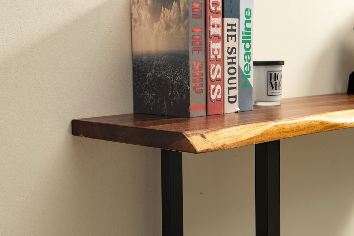 Live Edge Console Table: South American Walnut Sofa Table with Metal Legs