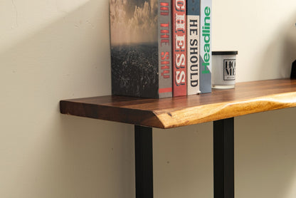 Live Edge Console Table: South American Walnut Sofa Table with Metal Legs