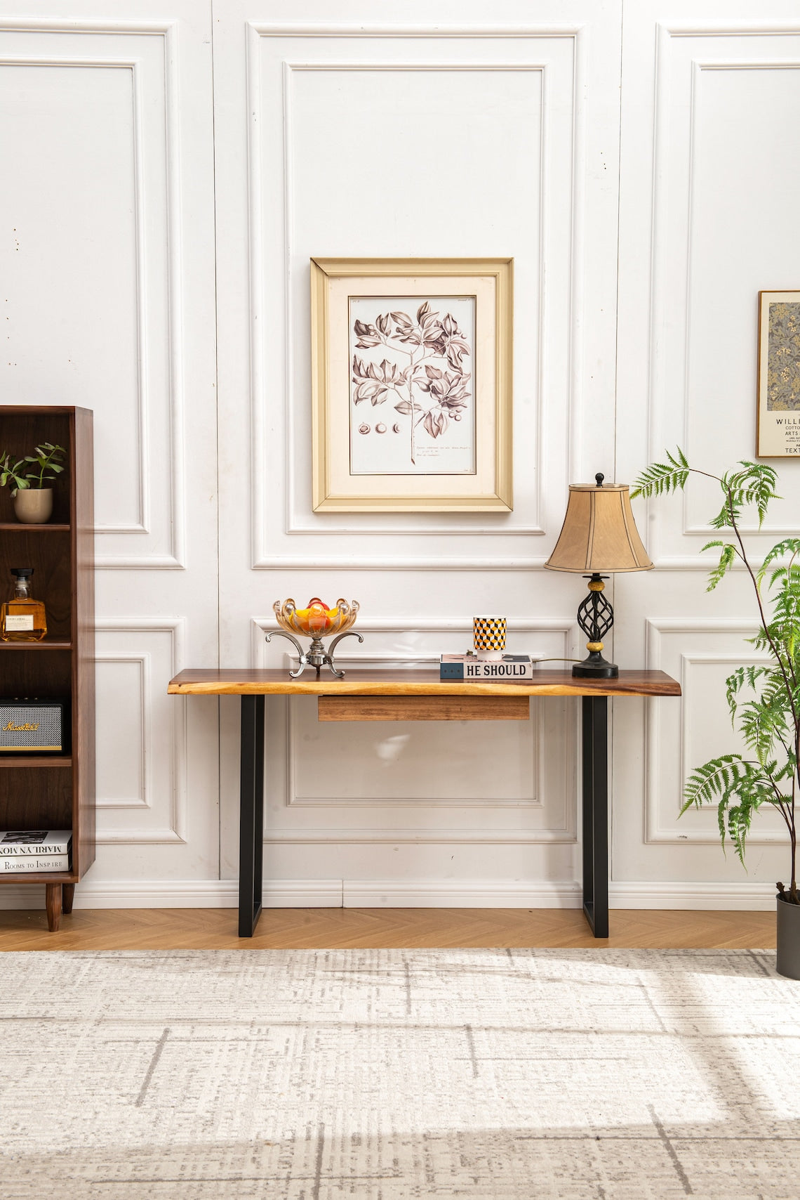 Live Edge Console Table: South American Walnut Sofa Table with Metal Legs