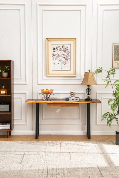 Live Edge Console Table: South American Walnut Sofa Table with Metal Legs