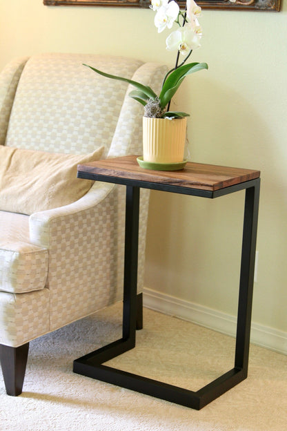 Walnut C Table: South American Wood & Metal Frame End Table