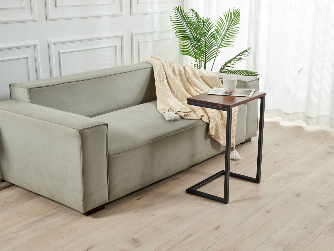 Walnut C Table: South American Wood & Metal Frame End Table
