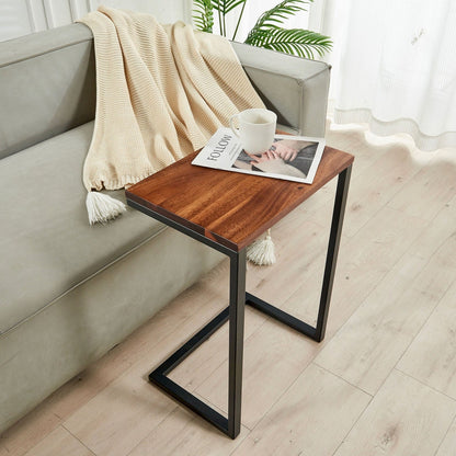Walnut C Table: South American Wood & Metal Frame End Table