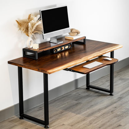 Live Edge Wood Desk with Drawer Option - Solid Walnut Desk with Metal Legs | Computer Desk
