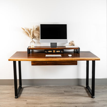 Live Edge Wood Desk with Drawer Option - Solid Walnut Desk with Metal Legs | Computer Desk