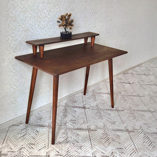 Handmade Walnut & Beech Wood Desk: Mid-Century Modern Home Office