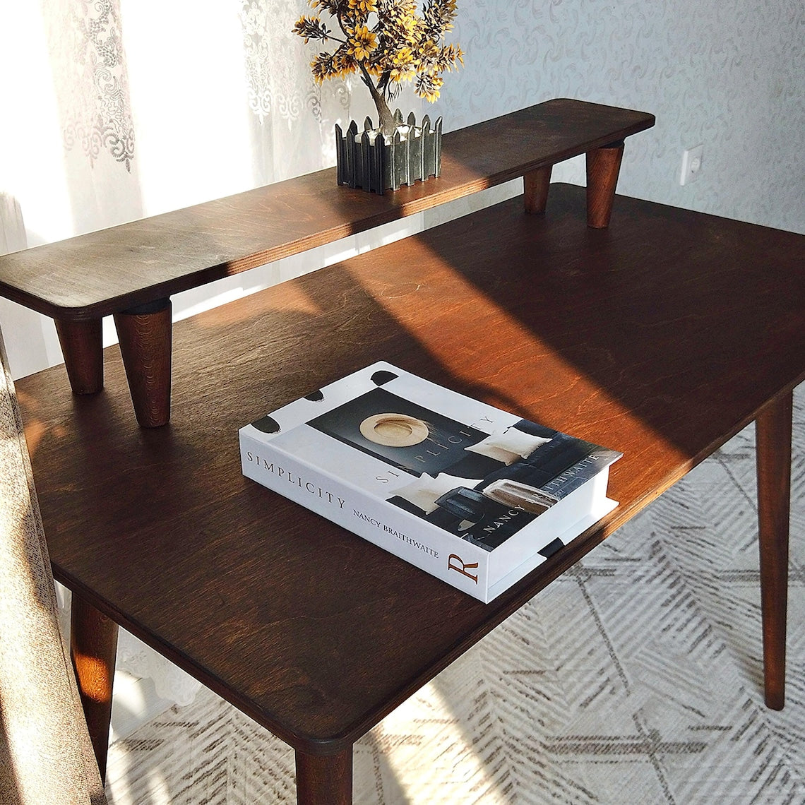 Handmade Walnut & Beech Wood Desk: Mid-Century Modern Home Office
