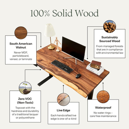 Live Edge Walnut Standing Desk: Adjustable Height, Black Frame