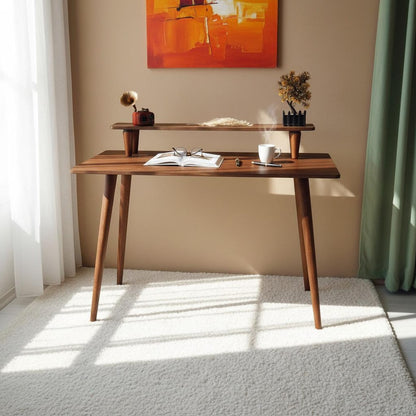 Handmade Walnut & Beech Wood Desk: Mid-Century Modern Home Office