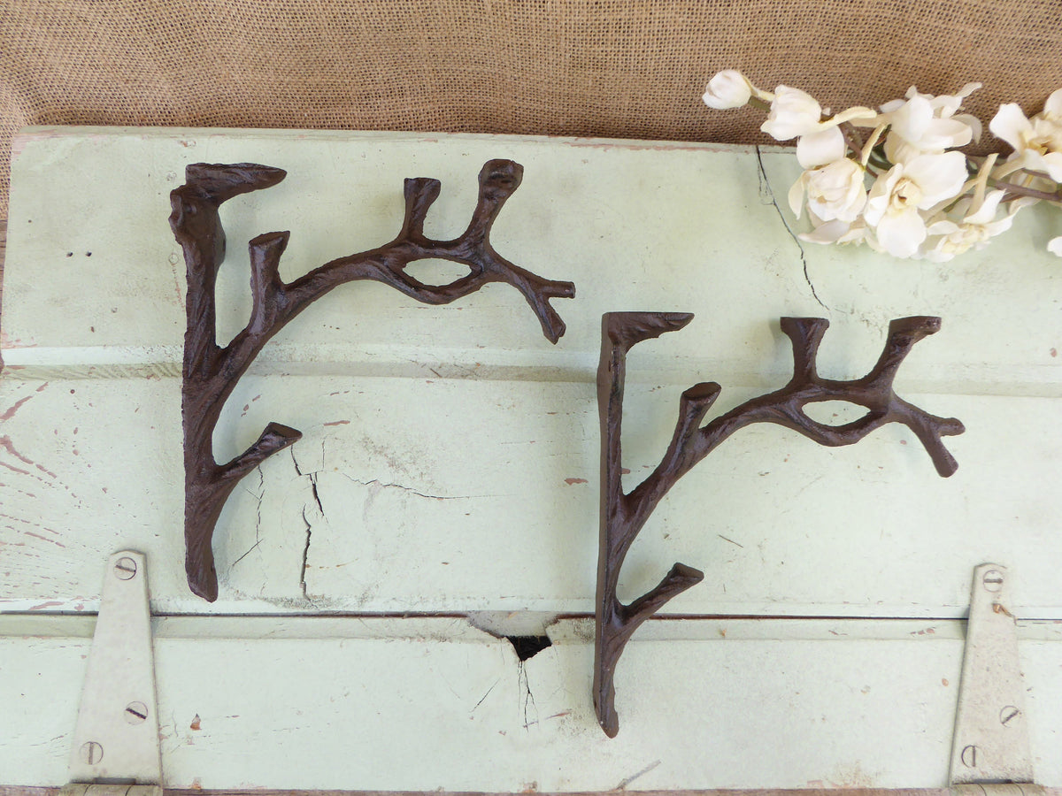 Set of 2 TREE BRANCH Brackets - Cast Iron Metal Shelf Brackets - Rustic Nature Cabin Outdoors - Wall - Corner Trims