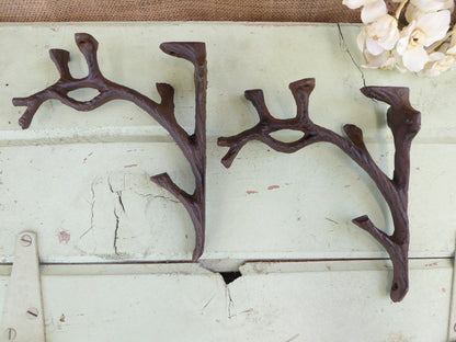 Set of 2 TREE BRANCH Brackets - Cast Iron Metal Shelf Brackets - Rustic Nature Cabin Outdoors - Wall - Corner Trims