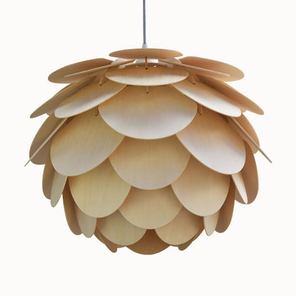 Pine Cone Wood Pendant Light with Layered Plywood Petals