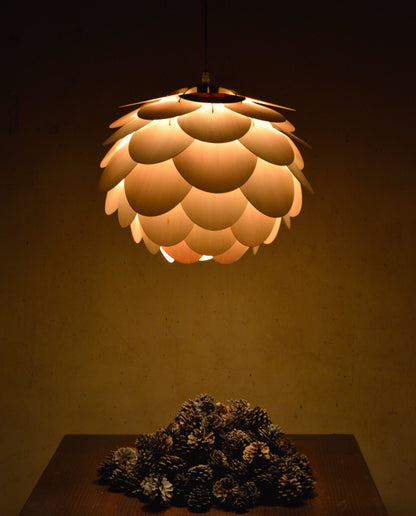 Pine Cone Wood Pendant Light with Layered Plywood Petals