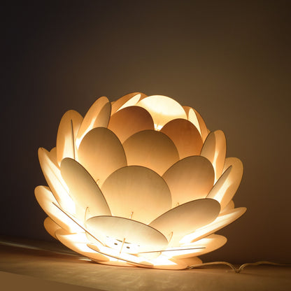 Pine Cone Wood Pendant Light with Layered Plywood Petals