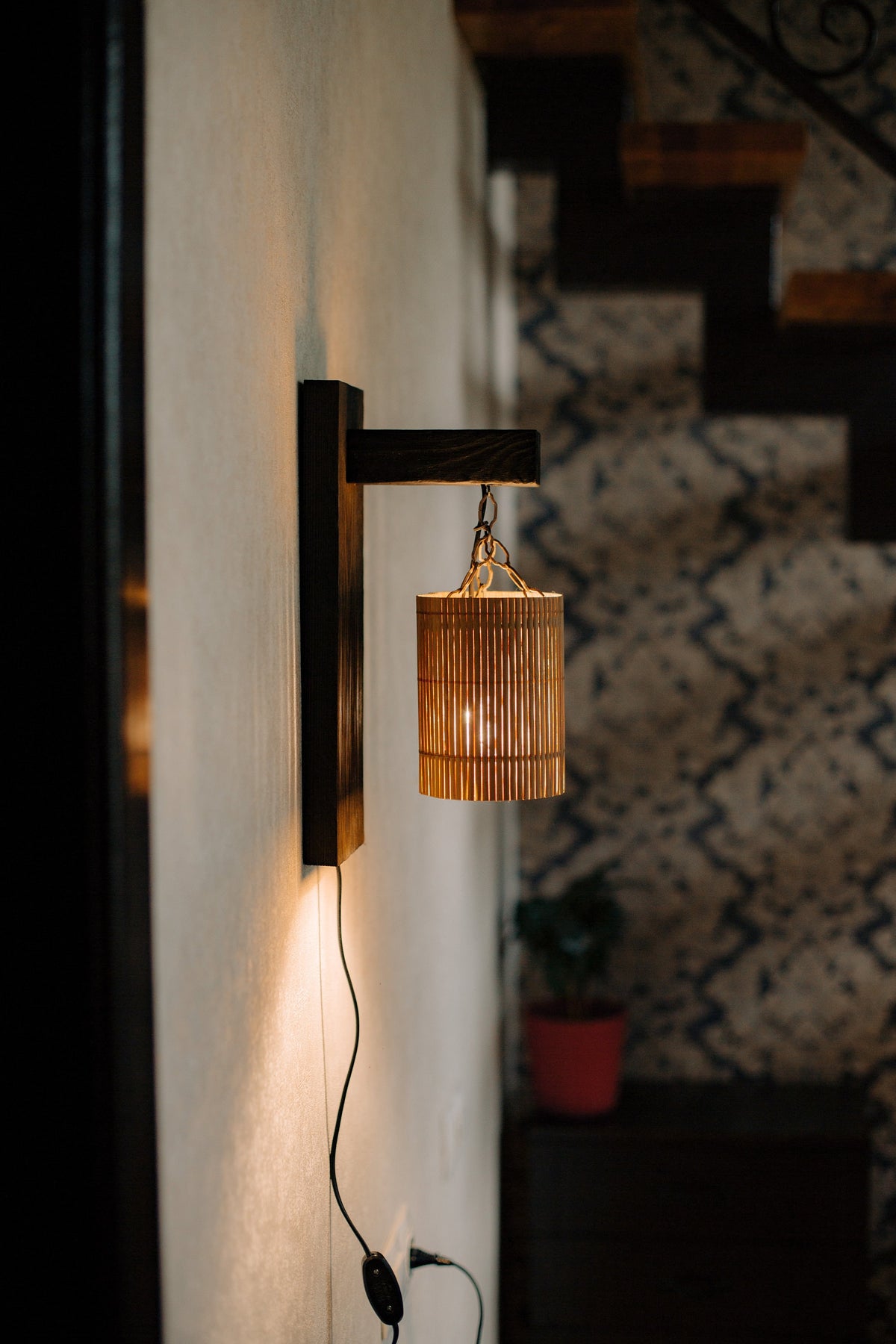 Wood Wall Sconce Plug In, Wall Lamp, Wood Bedside Wall Reading Sconce, Wall Wood Light, Bamboo Lampshade, Eco-friendly Lamp, Wall Lighting