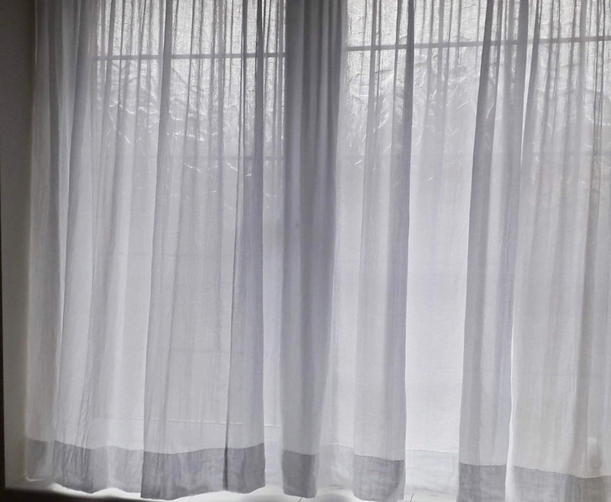 Sheer Cotton Cafe Curtain with Rod Pocket, Custom Short Window Panel