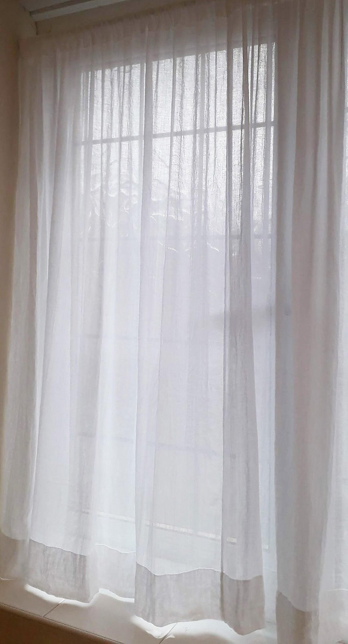 Sheer Cotton Cafe Curtain with Rod Pocket, Custom Short Window Panel