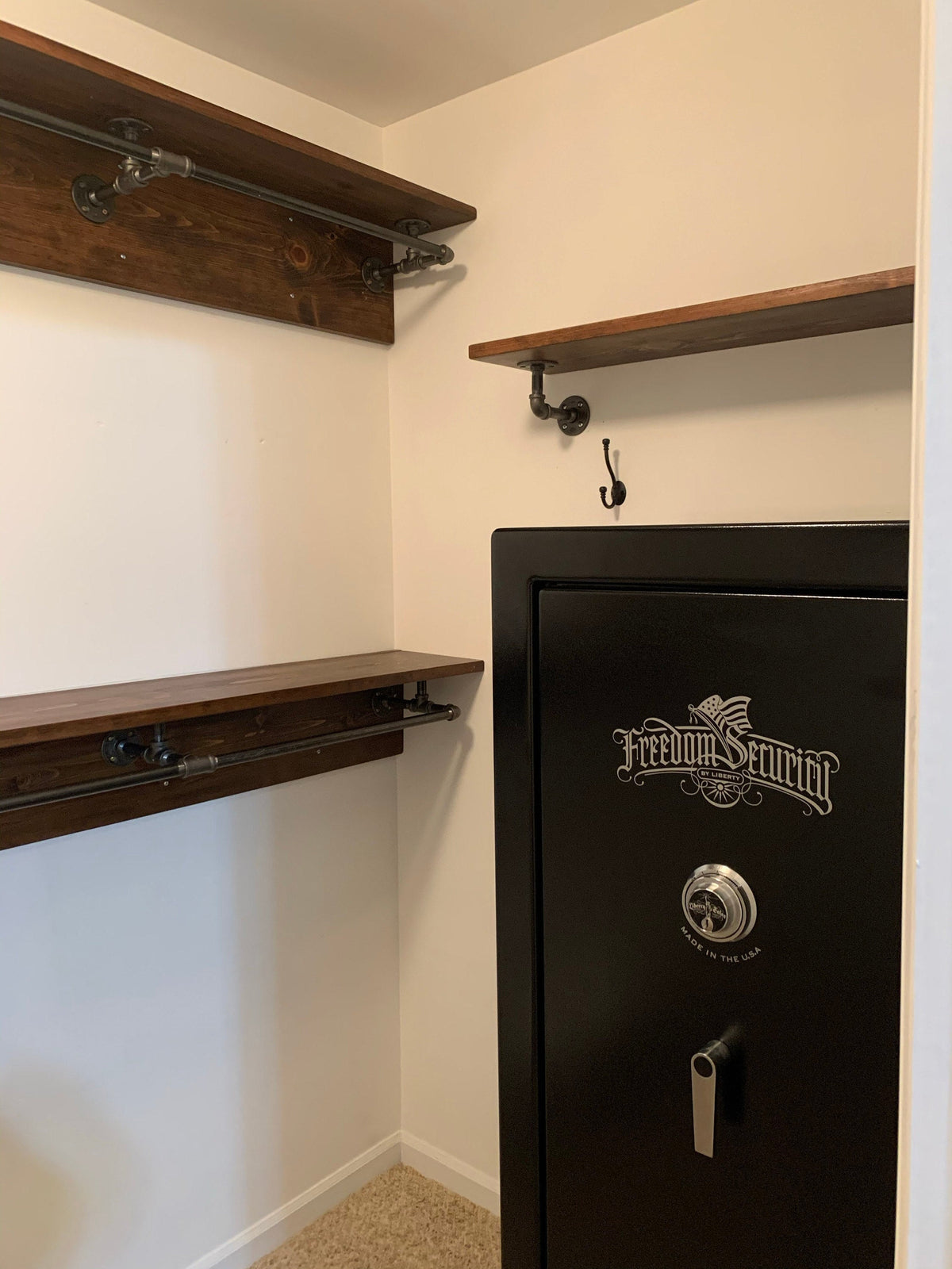 Closet Shelving with Industrial Pipe Hanger Rack, Laundry Room Organization Shelf, Clothes Hanging Bar, Storage Shelf, Optional Wood Backing