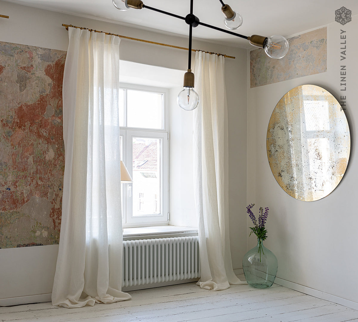 Off White Linen Curtain Panel with Pencil Pleat Heading Tape