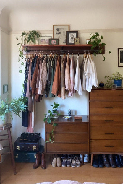 Closet Shelving with Industrial Pipe Hanger Rack, Laundry Room Organization Shelf, Clothes Hanging Bar, Storage Shelf, Optional Wood Backing