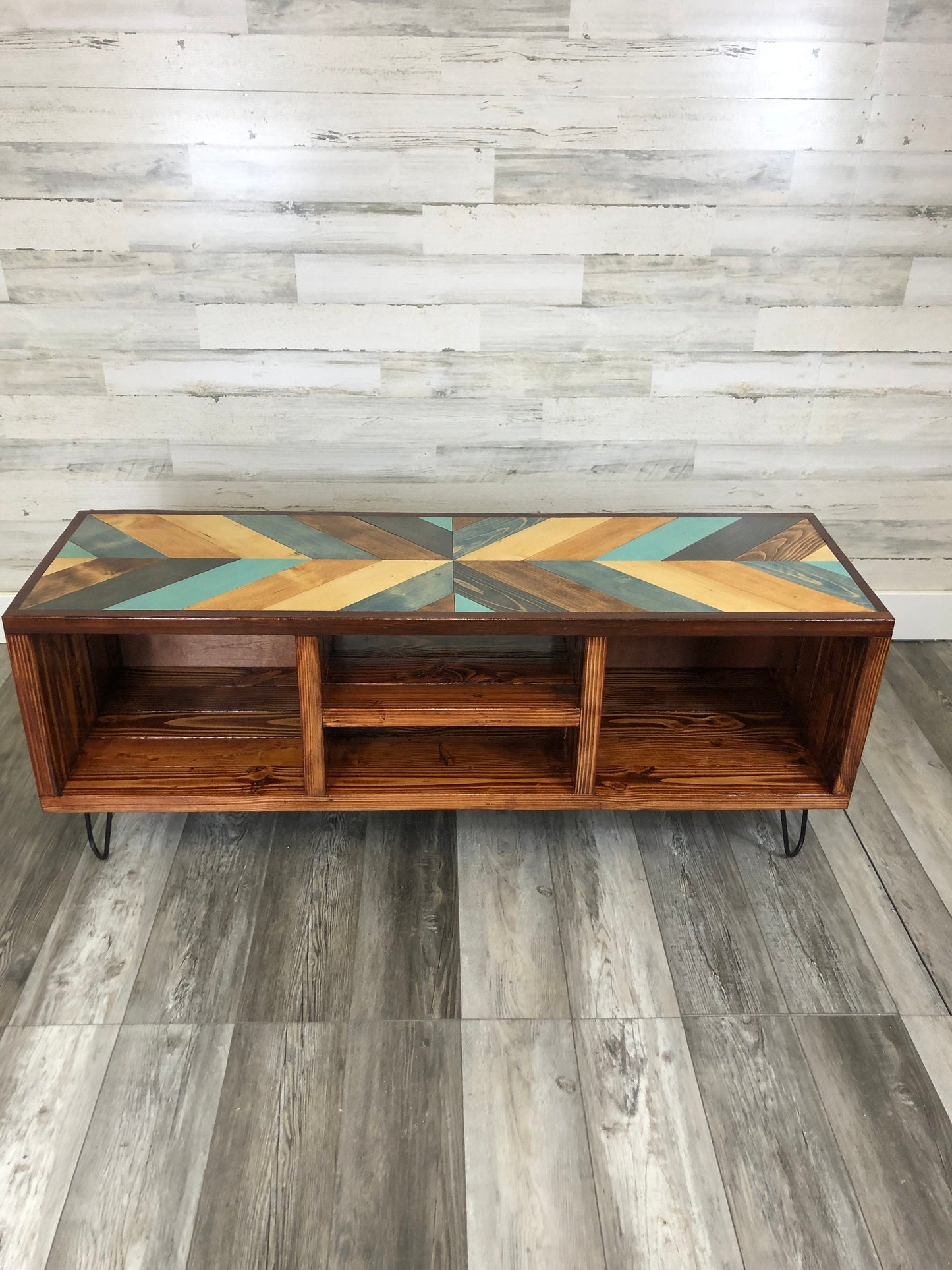 Colliding Chevron Blues Top Upgrade - Vinyl Record Holder - TV Stand - Living Room Furniture