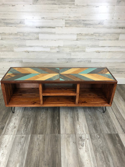 Colliding Chevron Blues Top Upgrade - Vinyl Record Holder - TV Stand - Living Room Furniture