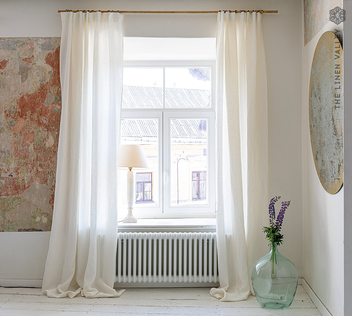 Off White Linen Curtain - White Natural Linen - Semi Sheer Japandi Drape - Pencil Pleat Window Curtain- Stonewashed Breathable Light Flax